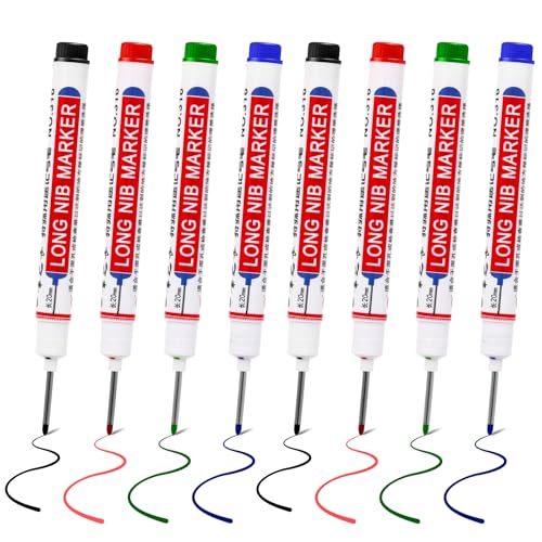 Bewudy 6 Stück Tieflochmarker 20mm, Extralange Spitze Bohrlochmarker Markierstifte Langlochmarker Kunststoff Baustellenstifte für Holz Kunststoff Wand Metall Karton Baustellen (Schwarz Blau Rot Grün) von Bewudy