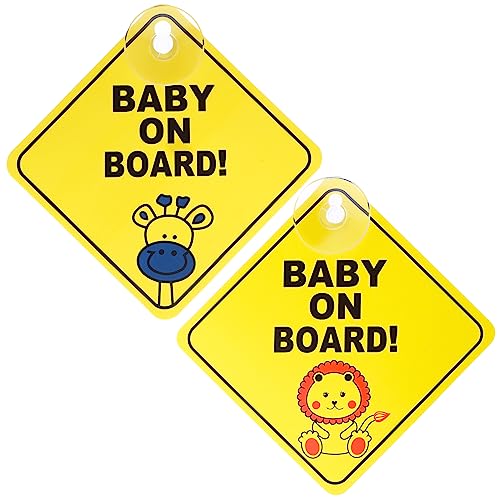 Bewudy Baby on Board Auto Warnschilder, 2pcs 4.7''x4.7'' Sicherheits Autoschild mit Saugnäpfen Abnehmbarer Kinder-Sicherheitswarnaufkleber für das Auto Gelb süß Baby on Board Aufkleber Auto (Typ A) von Bewudy