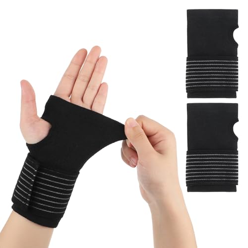 Bewudy Elastische Handgelenkbandage, 2 Stück Elastische Handgelenkstütze Unterstützung mit Klettverschluss, Atmungsaktives Handbandage Verstellbarer Handgelenk Bandagen für Sport und Alltag(Schwarz) Bewudy Elastische Handgelenkbandage, 2 Stück Elastische Handgelenkstütze Unterstützung mit Klettverschluss, Atmungsaktives Handbandage Verstellbarer Handgelenk Bandagen für Sport und Alltag(Schwarz) von Bewudy