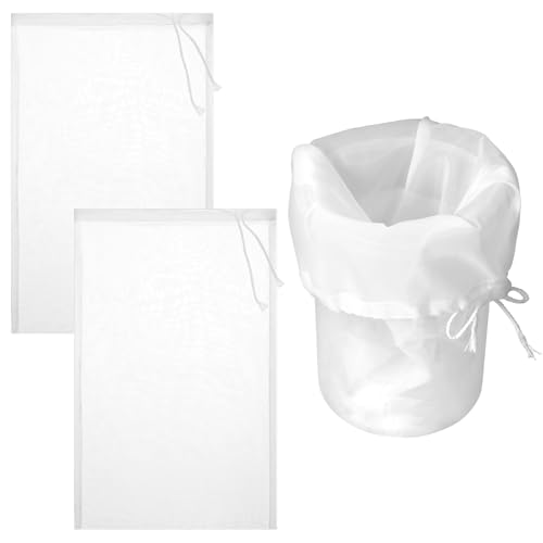 Bewudy Passiertuch, 3 Stück Filterbeutel Siebbeutel, 20 × 30 cm Passiertuch Wiederverwendbar Käsetuch Bio Waschbar Filterbeutel Mit Kordelzug Nut Milk Bag für Käse Fruchtsaft Kaffee Gemüsesaft von Bewudy