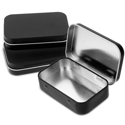 Bewudy Schwarz Metal Tin, 3 Stück Rostfrei Metalldöschen, Kleine Metallbox Dosen mit Deckel Rechteckige leere Dosen Mini Metallbox Kleine Aufbewahrungsbox für DIY Home Storage (95x60x22mm) von Bewudy