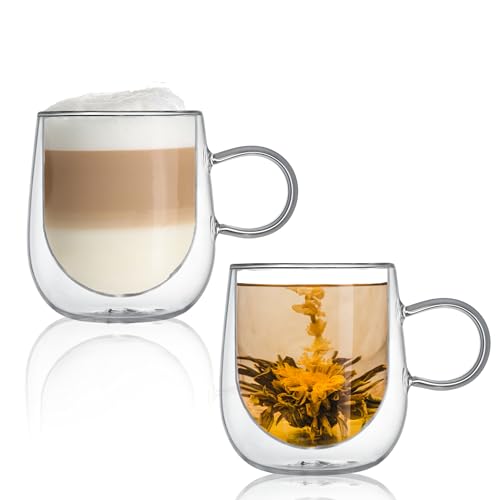 Bewunder Lyon Latte Macchiato Thermogläser set (2 x 350ml) aus Doppelwandige Gläser 2 Stück (mit Henkel) von Bewunder