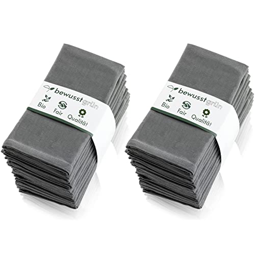 BewusstGrün - 24 Nachhaltige Stoffservietten grau + Faltanleitungen I 45x45 cm I 100% Bio-Baumwolle - Aufwertung des Tisches für Anlässe und Alltag BewusstGrün - 24 Nachhaltige Stoffservietten grau + Faltanleitungen I 45x45 cm I 100% Bio-Baumwolle - Aufwertung des Tisches für Anlässe und Alltag von BewusstGrün