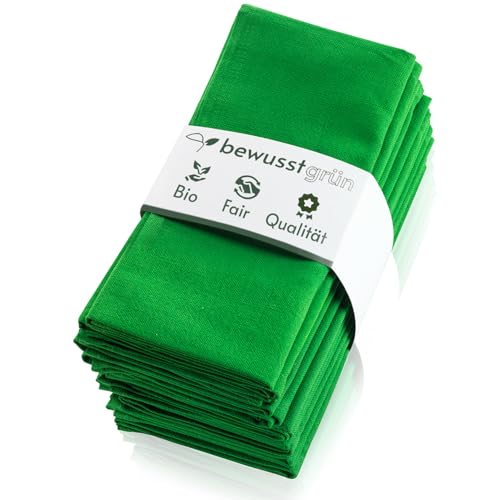 BewusstGrün® 12 Faire & Nachhaltige Stoffservietten + Faltanleitungen I 100% Bio-Baumwolle I 45x45 cm Grün von BewusstGrün