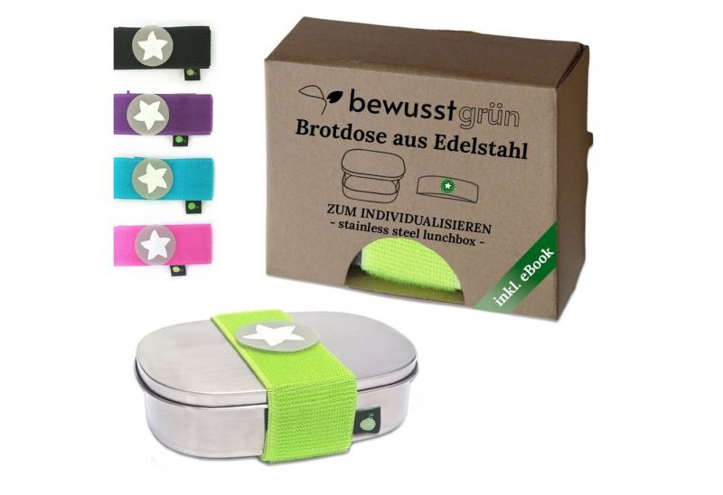 BewusstGrün Lunchbox DottyBox Edelstahl Brotdose mit Fächern für Kinder, BigBox, (Original DottyBox-System mit Klettband), Personalisierbare Brotdose für Kindergarten und Schule von BewusstGrün