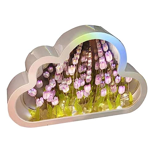 Bexdug Cloud Lamp, Cloud Night Light - Light for Mirror in in Clouds Table Lamp, 2-in-1 Mirror Desk Lamp with Highly Simulated Tulips, Romantic Table Decoration von Bexdug