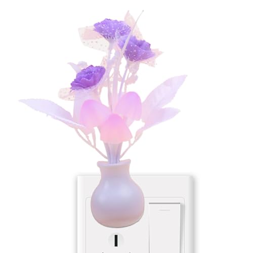Bexdug Dimmbares Plug-In-Nachtlicht,LED-Plug-In-Nachtlicht, Lila LED Blumen Nachtlichtlampe, Wandbasierte Blumenlampe, LED-Wandleuchten für Küche, Flur von Bexdug