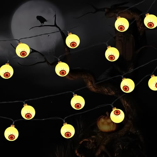 Bexdug Halloween Augapfel Lichterkette - Dekorative Augen Lusterkette,Batteriebetrieben Wasserdicht Saisonale Dekoration für Garten Fenster Wand Baum Terrasse drinnen und draußen von Bexdug