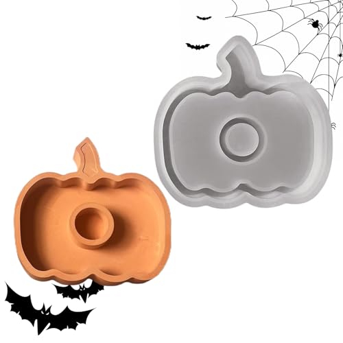 Bexdug Halloween Kerzenformen, 2-in-1 Halloween Silikonformen, Wiederverwendbares Tablett Kerzenhalter Für Basteln Seifenherstellung Kuchenbacken Herbstdekoration von Bexdug