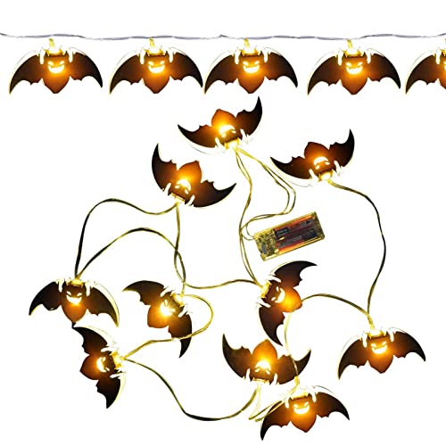 Bexdug Halloween-Kürbis-Hexe-Fledermaus-Schnur-Lichter | 6,5 Fuß Halloween Beleuchtete Kürbisse Hexen Fledermäuse 10 LEDs Dekorationen - Batteriebetriebene Lichterketten Halloween Party Decor Kranz von Bexdug