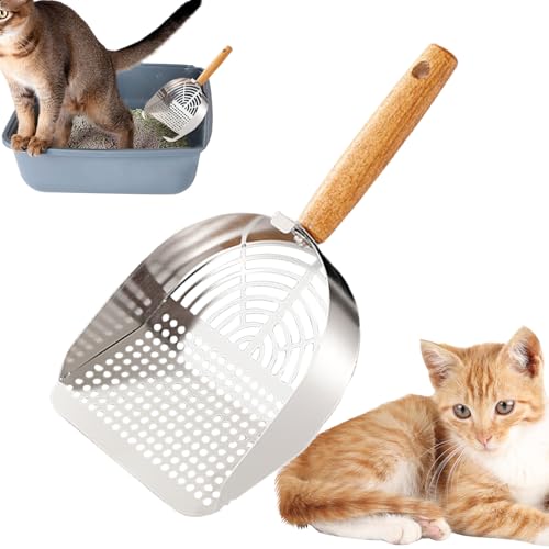 Bexdug Katzenklo Schaufel | Edelstahl Katzenklo Schaufel Mit Ergonomischem Langgriff & Robustem Sieb,Robustes Siebwerkzeug Mit Ergonomischem Langgriff Für Haushalt, Innenbereich & Reisen von Bexdug