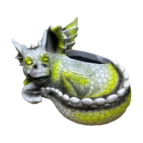 Bexdug Schlafender Drache-Garten-Ornament,Drachen-Garten-Blumentopf-Ornament - Terrassen-Yard-Ornament,Schlafender Drache, Übertopf, Topffiguren, Tierskulptur, Outdoor-Gartenskulptur aus Kunstharz, von Bexdug