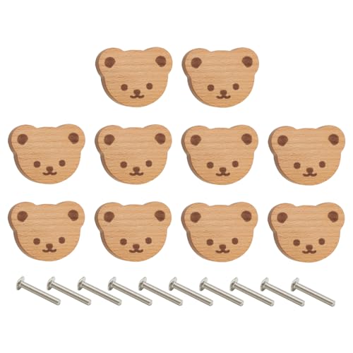 Bexdug Schubladenknäufe Cartoon Bär 10er Set | Schubladen Griffe Und Knäufe Aus Holz - Deko Griffe Für Küche Schminktisch Schrank Schreibtisch Möbel von Bexdug