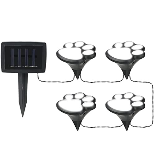 Bexdug Solar Pfotenabdruck Lichter,4 LEDs Pet Paw Print Outdoor-Solarleuchten für den Garten - Weiße LED-Lichtperlen, IP65 wasserdichte Solarleuchten für Gehwege im Gartenhof von Bexdug