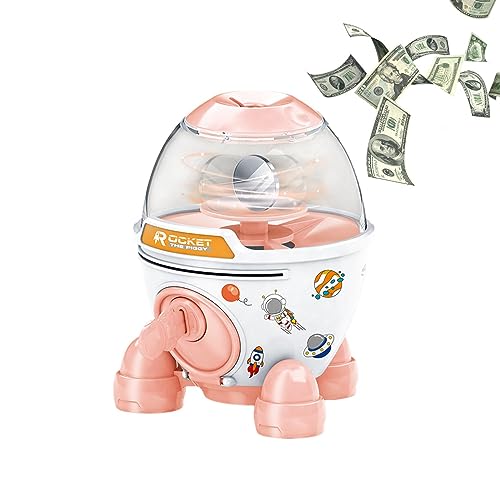 Bexdug Spardose für Kinder - Spardose in Raketenform mit Aufklebern und Schloss | Bargeldsparkasse, Geldsparspielzeug mit großem Fassungsvermögen für Kinder, Jungen und Mädchen, Banknoten und Bargeld von Bexdug
