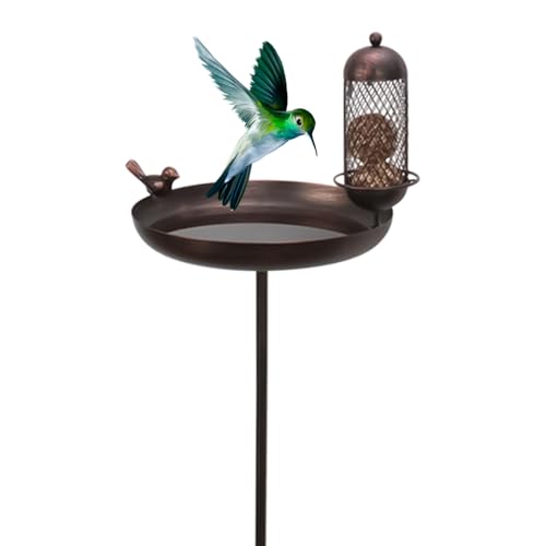 Bexdug Vogeltranke Draußen,Retro Vogeltränke Mit Pfahl-Dekoration - Praktischer Rostfreier Gartenschmuck von Bexdug
