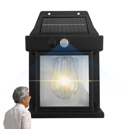 Bexdug Wandmontierte Solarlampe, Solar-Wandleuchte für den Außenbereich, Bewegungsmelder, LED-Wandlaterne, Retro-Wolframlicht im Freien für den Garten von Bexdug