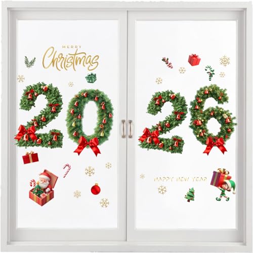 Bexdug Weihnachts Fensterbilder | 2026 Frohe Weihnachten Statische Aufkleber für Glastüren - Abziehbare Fenster Deko Winterdeko Für Wohnzimmer Schlafzimmer Bexdug Weihnachts Fensterbilder | 2026 Frohe Weihnachten Statische Aufkleber für Glastüren - Abziehbare Fenster Deko Winterdeko Für Wohnzimmer Schlafzimmer von Bexdug