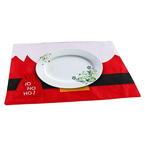 Bexdug Weihnachts-Platzdeckchen | Waschbare Weihnachts-Vlies-Tischsets | Rote/grüne PVC-Tischsets, Weihnachtsuntersetzer mit Gabeltasche, 17,3 x 13,2 Zoll von Bexdug