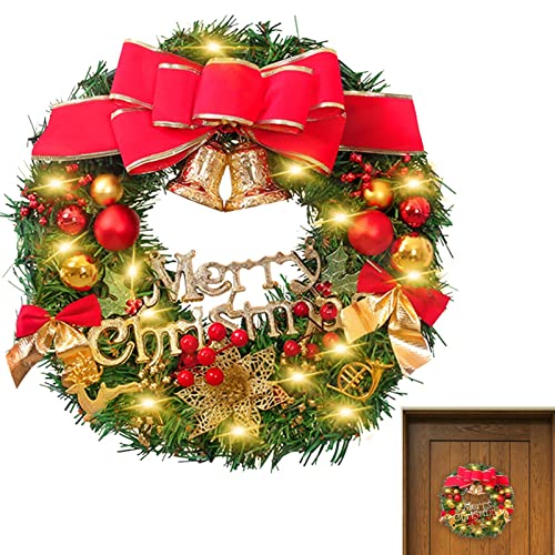 Bexdug Weihnachtstürkranz | 11,81 Zoll Künstlicher Fichten-Weihnachtskranz mit Beerenbüscheln | Rote Schleife, beleuchtete Weihnachtsgirlande, hängende Dekoration für den Haustür-Treppensims von Bexdug