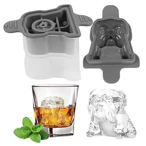 Tray Bulldog Funny Shape Silicone Ball Ice Mould Dog Face Stackable Large Cube, Stackable Ice Molds with Sealed Lid, Novelty Silicone Ice Cubes for Whiskey, Cocktail Supplies von Bexdug
