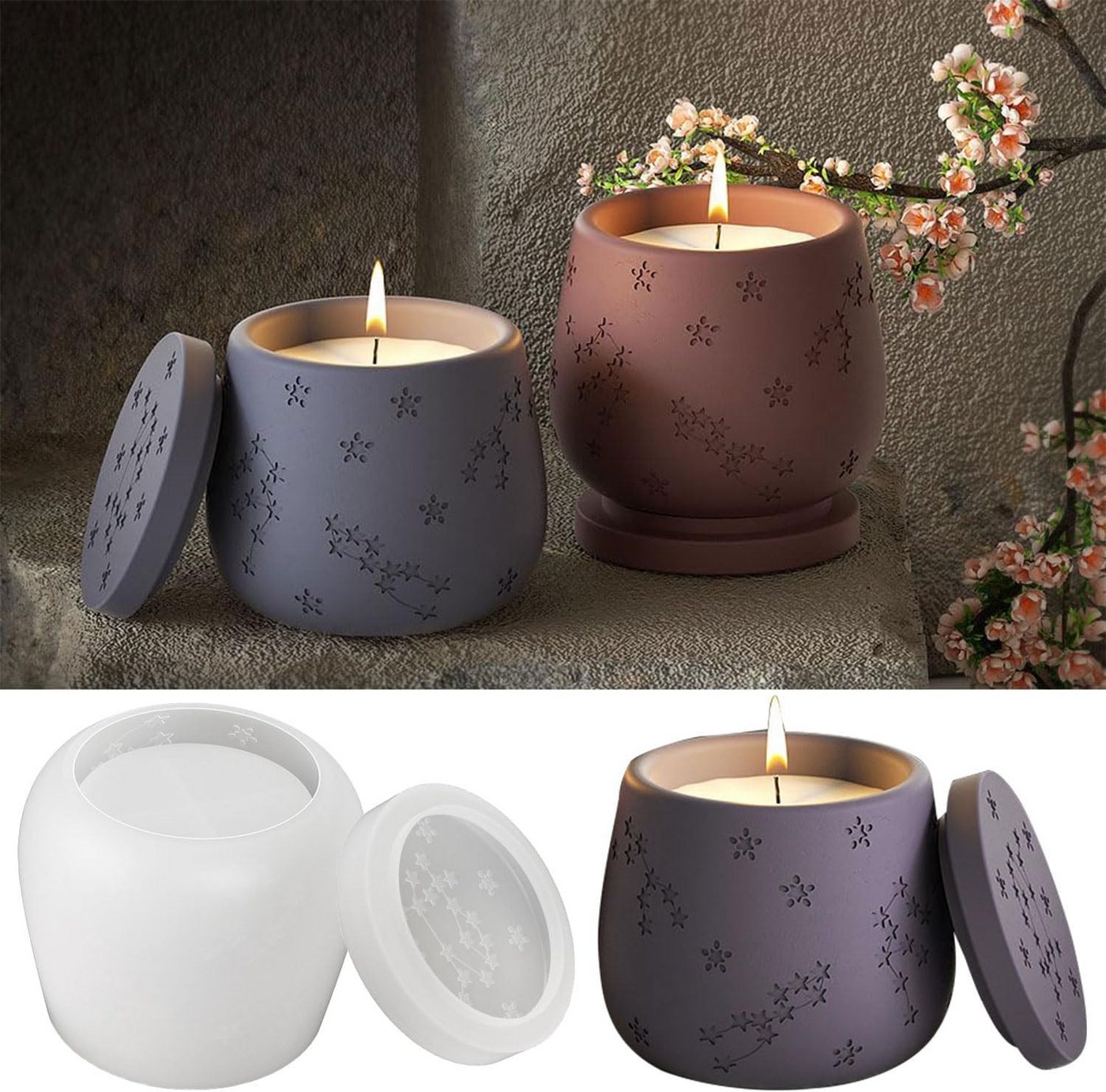 Bextsrack Modellierwerkzeug Silikonform Kerzenhalter Mit Deckel,DIY Kerzen Formen von Bextsrack