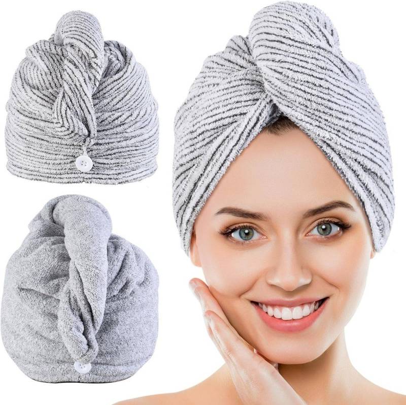 Bextsrack Turban-Handtuch Haarhandtuch, Mikrofaser Bambusholzkohle Kopfhandtuch mit Knopfdesign von Bextsrack