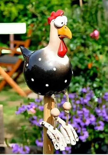 BeyBoss Keramik Huhn Gartendeko, Deko, Tierfigur Gartenstecker Handarbeit Ornament, , Gartenstatue Dekorative Henne, Gartenfigur Gartendekoration, Schwarz, 8.5*28*16cm von BeyBoss