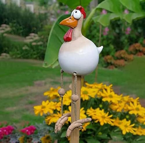 BeyBoss Keramik Huhn Gartendeko, Deko, Tierfigur Gartenstecker Handarbeit Ornament, Gartenstatue Dekorative Henne, Gartenfigur Gartendekoration, 8.5 x 28 x 16cm, Weiss von BeyBoss