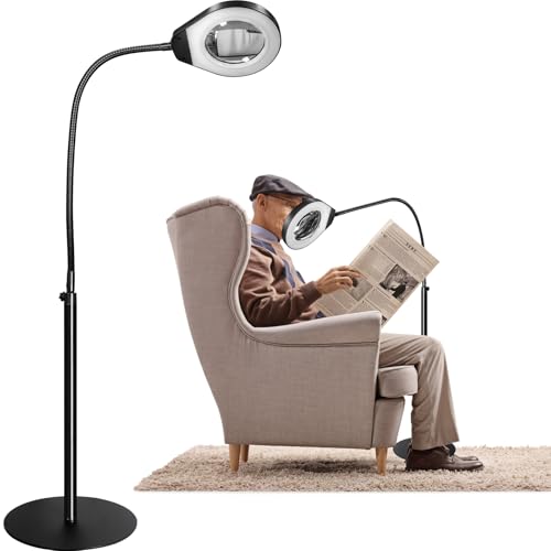 Beyamz LED-Stehleuchte mit 105 mm 5-facher Lupe – Dimmbares 5-Farben-Licht, 3-in-1-Montageoptionen – Perfekt für Präzisionsarbeiten, Lesen und Raumbeleuchtung von Beyamz