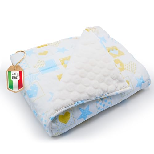 Beybe Doppelseitige babydecke Baumwolle und Plüsch 75 x 100 cm | Baby Decke neugeborenen mit Handarbeit in Italien - Ultra weiche kuscheldecke Baby mit Geschenkverpackung. von Beybe