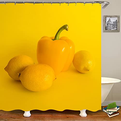 Beydodo Duschvorhang 90x180 Antischimmel, Duschvorhänge für Badewannen Badvorhang Gelb Zitrone und Gemüse Duschvorhang Wasserdicht Polyester von Beydodo