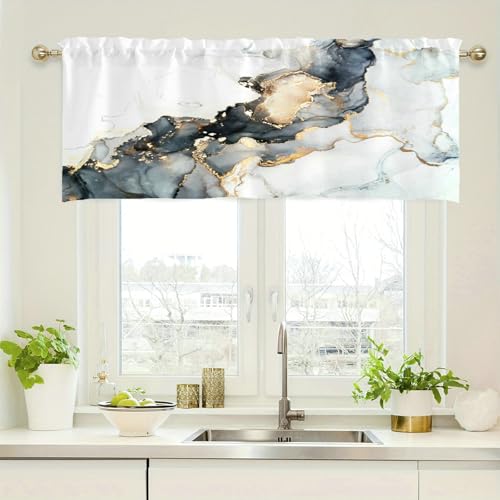 Beydodo Gardine Kurz Fenster 137x45CM, Scheibenvorhang Kurzvorhang Modern Bedruckt Grau Marmor Muster Bistrogardine Küchengardine Blickdicht 1 Stück von Beydodo