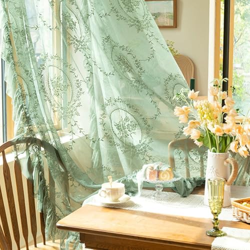 Beydodo Gardinen Küche Halbtransparent Grün, Vorhänge 2er Set Haken Fenstergaze Stickerei mit Rüschen Modern Gardinen Lichtdurchlässig 132x183CM Schiebevorhänge Schlafzimmer Wohnzimmer Küche Beydodo Gardinen Küche Halbtransparent Grün, Vorhänge 2er Set Haken Fenstergaze Stickerei mit Rüschen Modern Gardinen Lichtdurchlässig 132x183CM Schiebevorhänge Schlafzimmer Wohnzimmer Küche von Beydodo