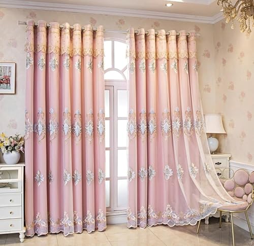 Beydodo Gardinen Verdunkelnd Wohnzimmer, Blickdichte Ösenvorhänge 2er Set 107x229CM Rosa Doppellagig Weiß Fenstergaze Stickerei mit Vintage Blumen Muster Schiebevorhänge Kinderzimmer Beydodo Gardinen Verdunkelnd Wohnzimmer, Blickdichte Ösenvorhänge 2er Set 107x229CM Rosa Doppellagig Weiß Fenstergaze Stickerei mit Vintage Blumen Muster Schiebevorhänge Kinderzimmer von Beydodo