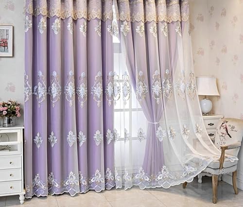 Beydodo Gardinen Verdunkelnd Wohnzimmer, Blickdichte Vorhänge Haken 2er Set 132x115CM Lila Doppellagig Weiß Fenstergaze Stickerei mit Vintage Blumen Muster Schiebevorhänge Kinderzimmer Beydodo Gardinen Verdunkelnd Wohnzimmer, Blickdichte Vorhänge Haken 2er Set 132x115CM Lila Doppellagig Weiß Fenstergaze Stickerei mit Vintage Blumen Muster Schiebevorhänge Kinderzimmer von Beydodo