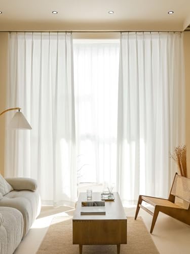 Beydodo Gardinen für Schienensystem 102x214CM, Vorhänge Weiß 2er Set mit Haken Einfarbig Japanisch Gardinenschals Polyester Halbtransparent für Wohnzimmer Schlafzimmer Küche von Beydodo