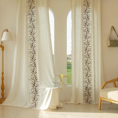 Beydodo Gardinen mit Haken 2er Set 140x160CM, Verdunklungsvorhänge Beige Leinenoptik Stickerei mit Blätter Muster Modern Schiebevorhänge Gardinen Blickdicht Schlafzimmer Wohnzimmer Beydodo Gardinen mit Haken 2er Set 140x160CM, Verdunklungsvorhänge Beige Leinenoptik Stickerei mit Blätter Muster Modern Schiebevorhänge Gardinen Blickdicht Schlafzimmer Wohnzimmer von Beydodo
