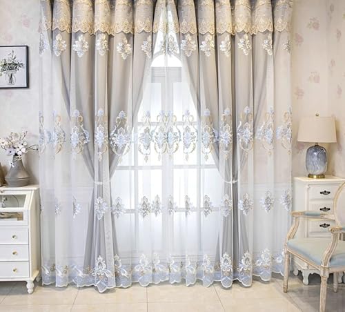 Beydodo Gardinen mit Haken Blickdicht, Vorhänge Schlafzimmer 2er Set 96x138CM Grau Doppellagig Weiß Fenstergaze Stickerei mit Vintage Blumen Muster Nordisch Verdunklungsvorhänge Kinderzimmer Beydodo Gardinen mit Haken Blickdicht, Vorhänge Schlafzimmer 2er Set 96x138CM Grau Doppellagig Weiß Fenstergaze Stickerei mit Vintage Blumen Muster Nordisch Verdunklungsvorhänge Kinderzimmer von Beydodo