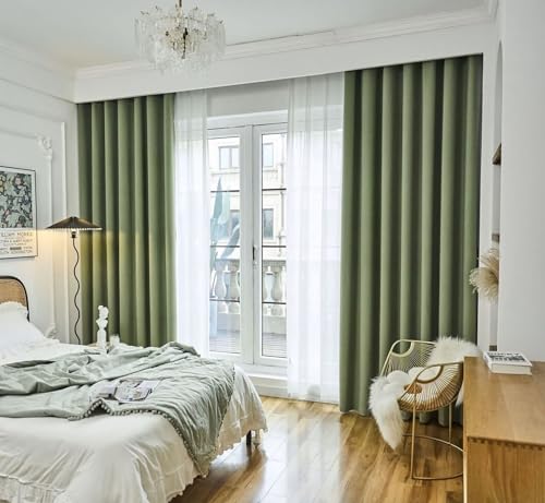 Beydodo Gardinenschals 2er Set Grün 86x214CM, Vorhänge Halbtransparent Haken Modern mit Blätter Motiv Lichtdurchlässige Gardinen Chenille Wohnzimmer Schlafzimmer von Beydodo