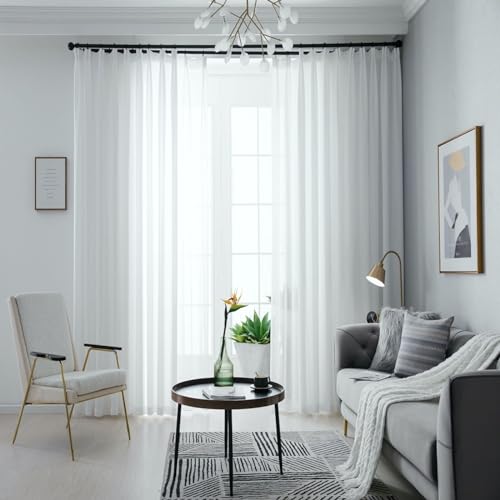 Beydodo Gardinenschals 2er Set Weiß, Vorhänge Halbtransparent mit Haken 137x229CM Modern Einfarbig Lichtdurchlässige Gardinen Schiebevorhänge für Wohnzimmer Schlafzimmer Küche von Beydodo