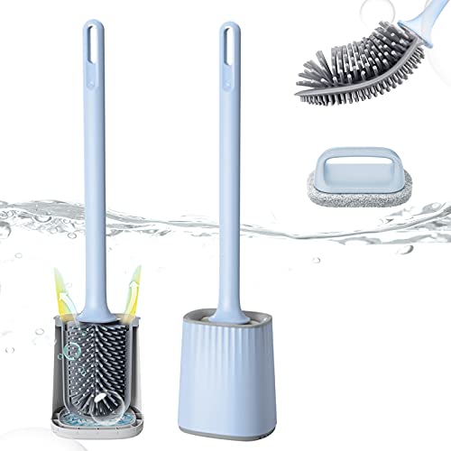 Beydodo WC Bürste mit Halter, Toilettenbürste Silikon 2er Set mit schnell trocknendem Haltersatz, Klobürste Blau für Badezimmer Gäste-WC Wandmontage & Stehen von Beydodo
