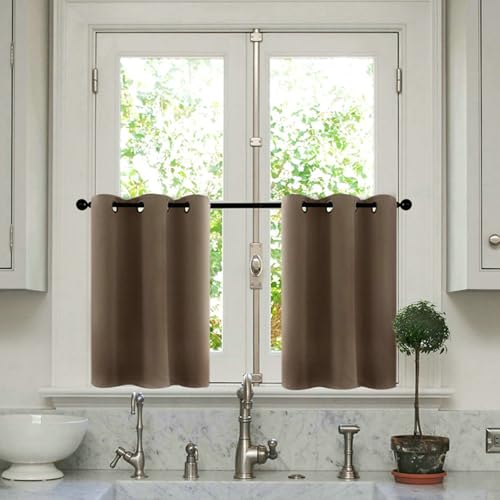 Beydodo Kurze Vorhänge Fenster 86x61CM, Küchengardinen mit Ösen Modern Uni Blickdichte Vorhänge Braun Scheibengardinen Bistrogardinen 2er Set von Beydodo