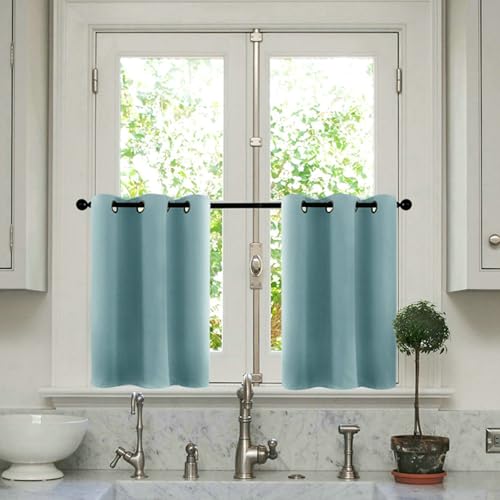 Beydodo Kurzvorhänge Blickdicht mit Ösen, Küchengardinen Fenster Modern Uni Azurblau 63.5x61CM Scheibengardinen Bistrogardinen Kurz 2er Set Beydodo Kurzvorhänge Blickdicht mit Ösen, Küchengardinen Fenster Modern Uni Azurblau 63.5x61CM Scheibengardinen Bistrogardinen Kurz 2er Set von Beydodo