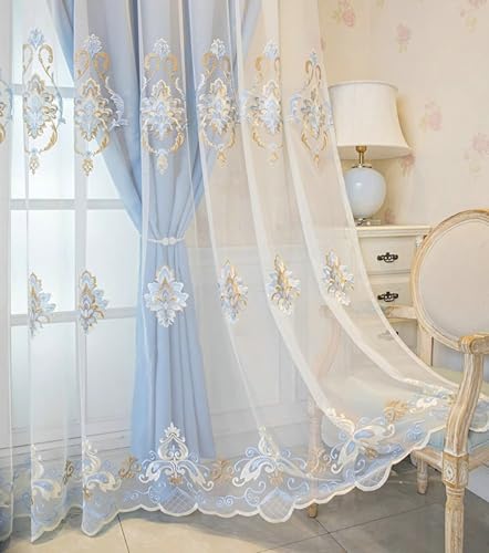 Beydodo Ösenvorhänge Blickdicht 2er Set 132x274CM, Gardinen Verdunkelnd Blau Doppellagig Weiß Fenstergaze Stickerei mit Vintage Blumen Muster Schiebevorhänge Kinderzimmer Wohnzimmer Beydodo Ösenvorhänge Blickdicht 2er Set 132x274CM, Gardinen Verdunkelnd Blau Doppellagig Weiß Fenstergaze Stickerei mit Vintage Blumen Muster Schiebevorhänge Kinderzimmer Wohnzimmer von Beydodo