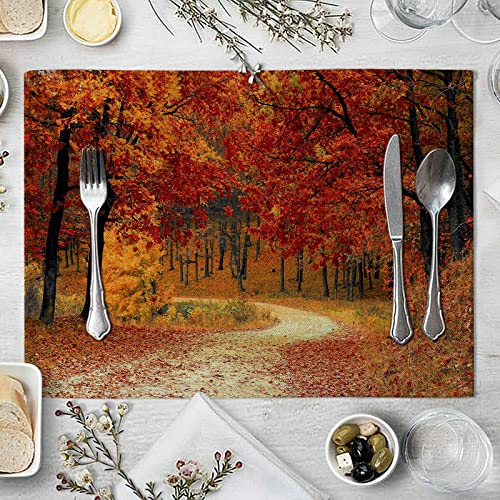 Beydodo Platzdeckchen Abwaschbar 42x32, Tischsets 4er Set Baumwolle Herbst Motiv Ahornwald Pfad Muster Platzset rutschfest für Esstisch Holztisch von Beydodo