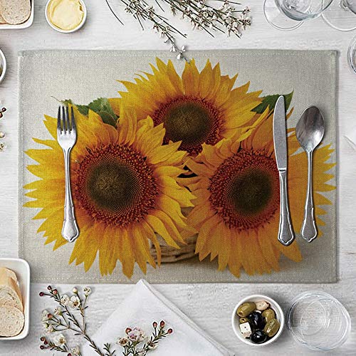 Beydodo Platzdeckchen Abwaschbar 4er Set Sonnenblume, Tischsets Stoff rutschfest 40x30CM von Beydodo
