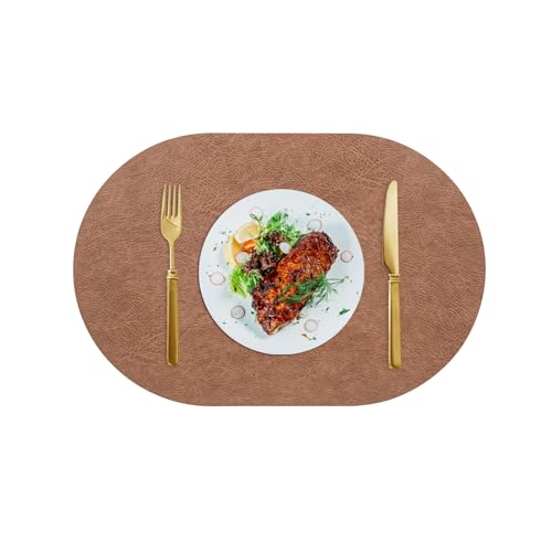 Beydodo Platzdeckchen Abwaschbar 6er Set, Tischsets Platzsets Oval 45x30 Beidseitig Textur Platzdeckchen PVC Nordisch Orange Braun von Beydodo