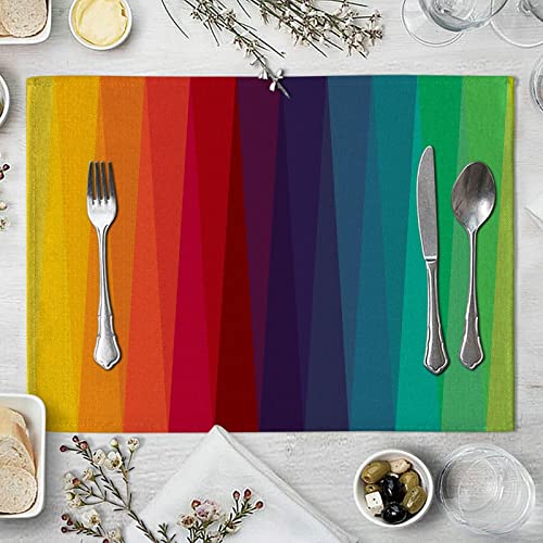 Beydodo Platzdeckchen Baumwolle 42x32, Tischsets 8er Set Abwaschbar Regenbogen Streifen Muster Platzset Baumwolle für Glastisch Holztisch von Beydodo