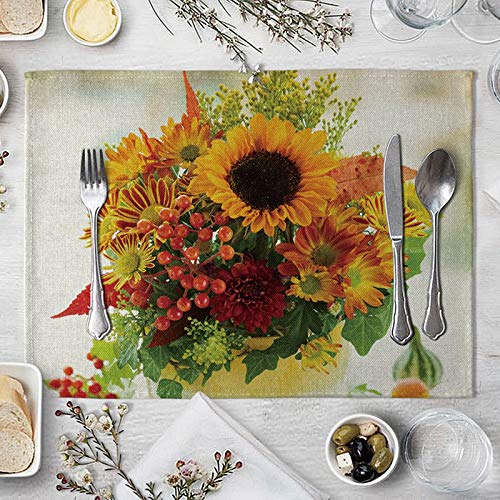 Beydodo Platzdeckchen Tischset 4er Set rutschfest, Sonnenblume Platzset Abwaschbar Stoff 40x30CM von Beydodo